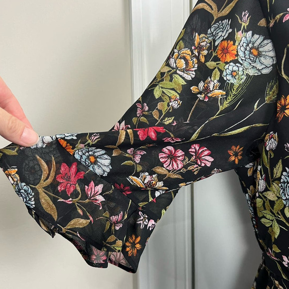 Jonathan Martin Black Floral V Neck Ruffle High/Low Maxi Dress Whimsy Fairy L - Picture 3 of 10